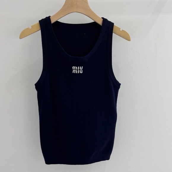 Miu Miu Navy Blue Ribbed Tank Top - www.dexfreight.io
